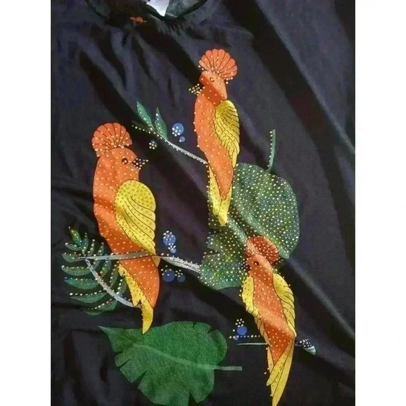 Birds Of Paradise swim Cover Up Parrot Bedazzled Dress Black OS Vintage Tropical - Picture 3 of 6